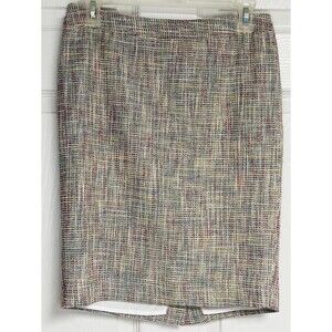 Ann Taylor Loft Pink Blue Yellow Tweed Plaid Pencil Skirt Women’s Sz 0